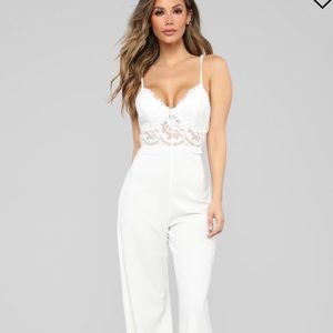 White lace long pants romper